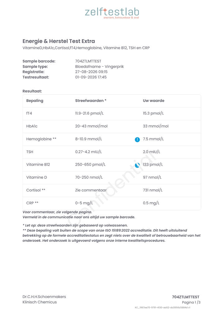Bloedtest energie & herstel