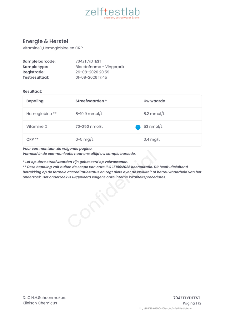 Bloedtest energie & herstel