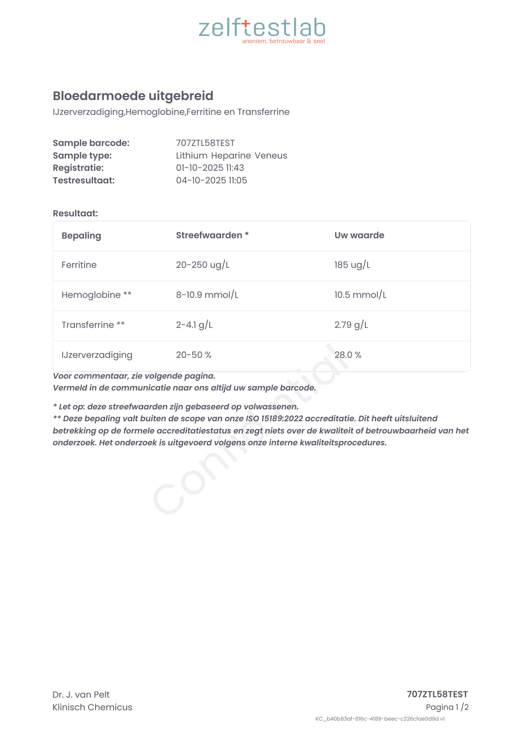 Bloedarmoede uitslag