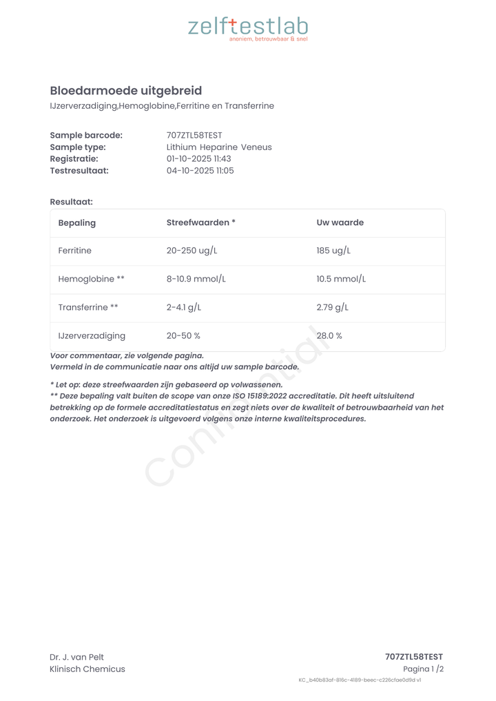 Bloedarmoede uitslag