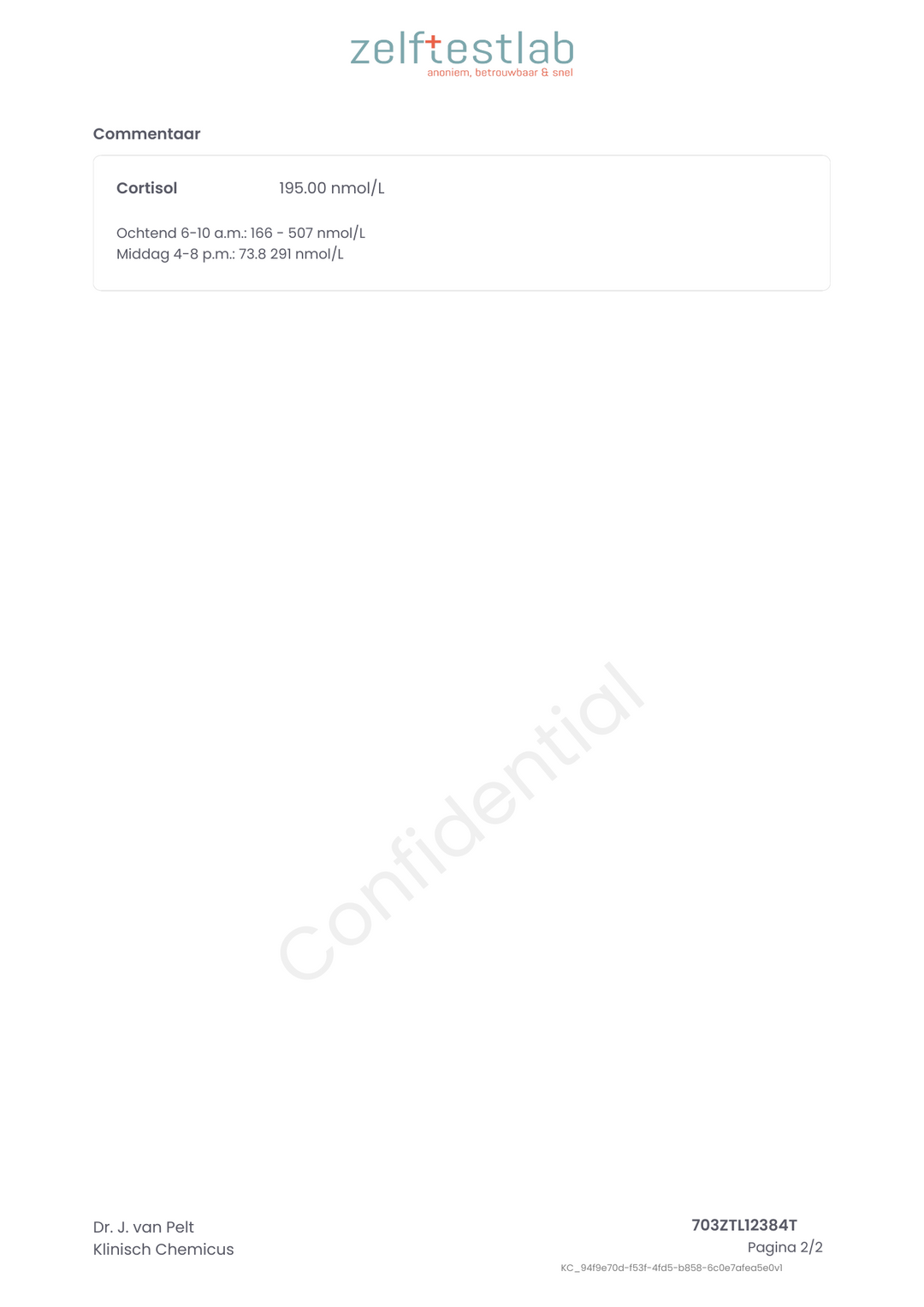 Uitslag cortisol test 2