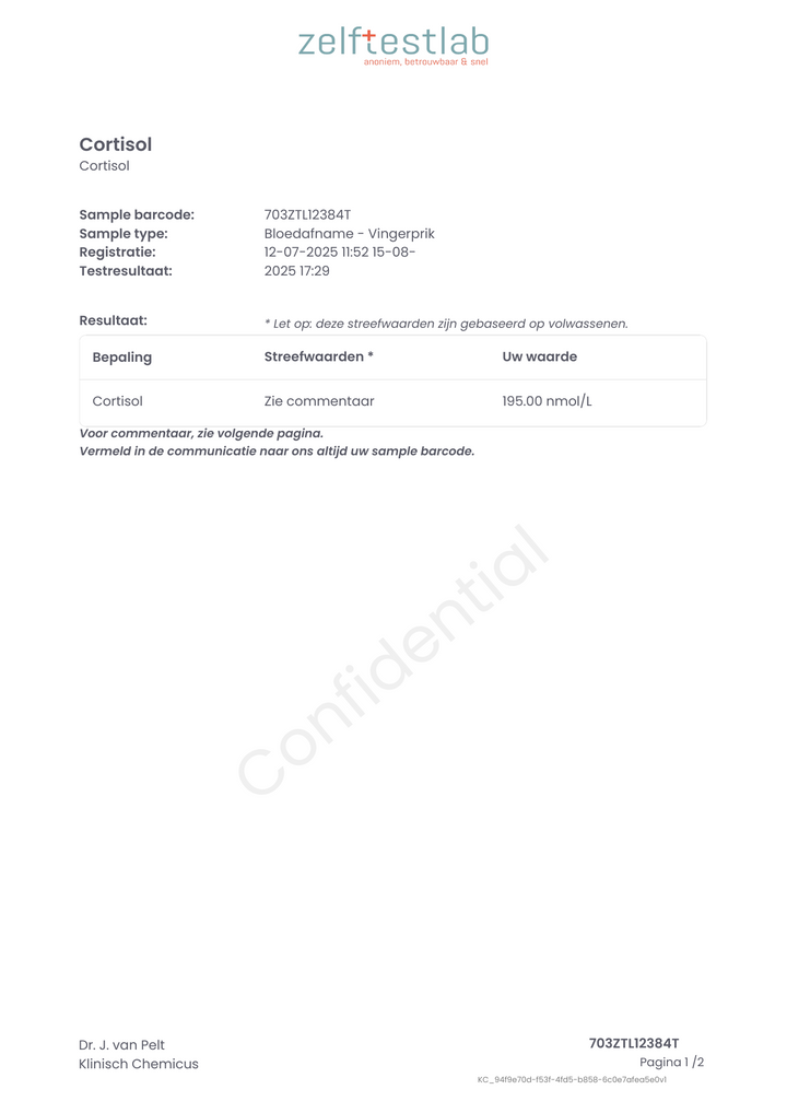 Uitslag cortisol test